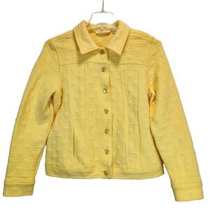 Isaac Mizrahi Live Quilted Knit Jacket Large Yellow Button Front Long Sleeve